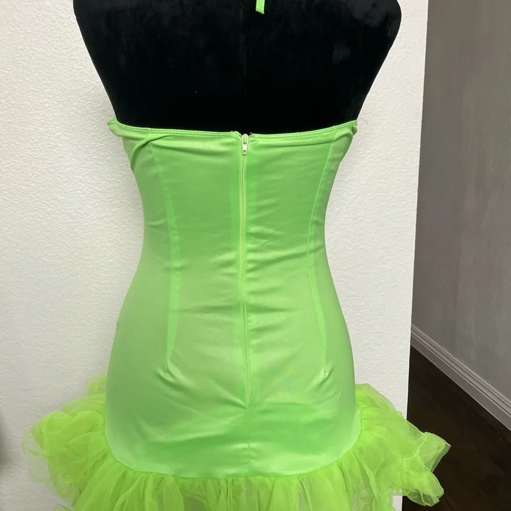 Green Fairy Sexy Tinkerbell Halloween Costume Tink Halter Dress Petticoat Studs - Picture 6 of 7